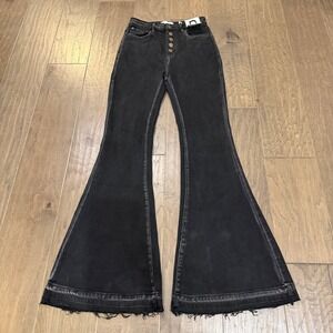 Nature Denim Flare Jeans NWT High Rise Button Fly Black‎ Wash Size 7